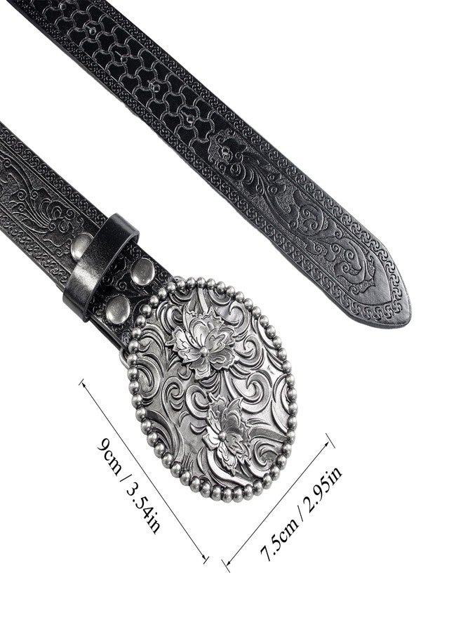 Wojgzon Western PU Leather Cowboy Cowgirl Belt for Men & Women - Vintage Flower Buckle Embossed Leather Belts for Jeans Pants - Image 4